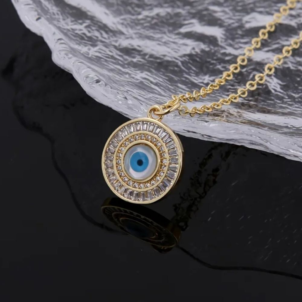 18K Gold Plated Diamond Eye Pendant Necklace